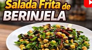 Salada frita de berinjela bem temperada, um acompanhamento delicioso e diferente