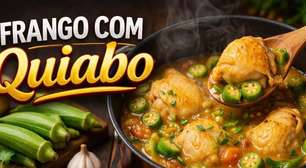 Frango com quiabo bem tradicional, suculento e sem baba, para servir com um angu quentinho e saboroso