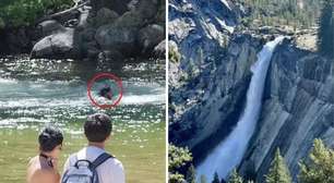 Jovem grava último momento de homem arrastado por correnteza para cachoeira de 180 metros