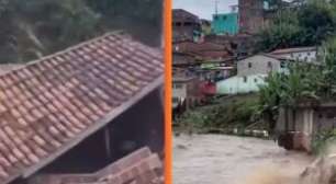 Vídeo: Casa desaba e rios transbordam após fortes chuvas em Pernambuco