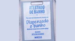 Atestado de banho? Cidade de SC 'libera' moradores do chuveiro devido ao forte frio