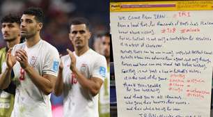 Carta do Irã deixada em vestiário após jogo da Copa fala em 'teste de caráter' e 'honra'; leia a íntegra
