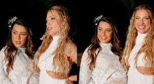 Casamento de Lauana Prado e Tati Dias: grávida de 8 meses, cantora destaca barrigão em vestido de renda com transparência; veja fotos de cerimônia intimista na praia!