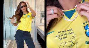 Bruna Biancardi usa camisa do Brasil com declaração de Neymar; veja o que está escrito