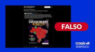 Mapa que mostra como mulheres votaram por Estado nas eleições de 2022 é falso