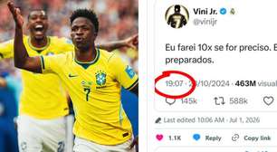 Tuite feito por Vini Jr. há dois anos viraliza novamente por coincidência com final da Copa: 'Sinal que o hexa vem'