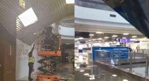 Desabamento de teto interdita área do embarque do Aeroporto Salgado Filho, em Porto Alegre