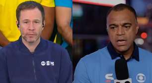 Ao vivo, Tiago Leifert pede para Denílson diminuir o tom: 'Tá atrapalhando'