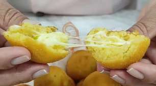 Salgadinho de milho com queijo bem derretido por dentro, que fica super crocante por fora