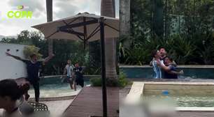 Cano, Castillo e Lucho pulam na piscina e comemoram virada da Argentina contra Egito