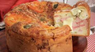 Receita rápida de torta-pizza de presunto e calabresa