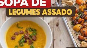 Sopa de legumes assados no forno com ervas aromáticas e batidos, para um jantar super saboroso