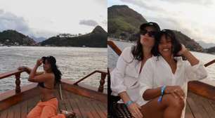 Rebeca Andrade e amiga aparecem com anéis iguais durante passeio de barco