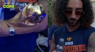 Cucurella 'perde a linha' e 'hidrata' taça da Copa do Mundo durante festa na Espanha