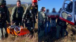Veja o resgate de motociclista ferido em trilha de difícil acesso em Campos do Jordão