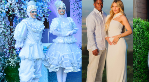 Paleta de cores azul e branco, árvores de mais de 2m, urso gigante e personagens vivos: chá de bebê do filho de Endrick e Gabriely impressiona; casal revela o nome do menino com a 11ª letra do alfabeto