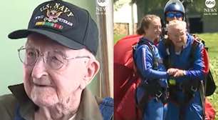 Aos 105 anos, idoso realiza o sonho de pular de paraquedas: 'Eu consigo'
