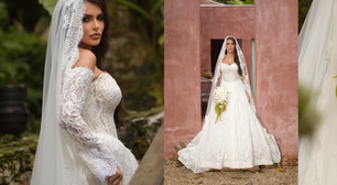 Vestido de noiva com renda, mangas longas e cauda volumosa: Isabella Arantes rouba a cena em casamento com Gabriel Medina prestigiado por Neymar e Bruna Biancardi; fotos