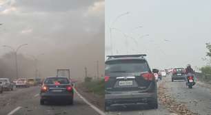 Ventos de mais de 100 Km/h formam tempestade de areia na Linha Vermelha em dia de caos no RJ