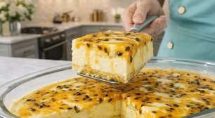 Sobremesa de maracujá na travessa super cremosa e com aquele toque azedinho perfeito