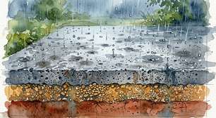 O concreto que deixa a chuva atravessar o piso pode evitar poças, mas exige uma base que muita obra esquece