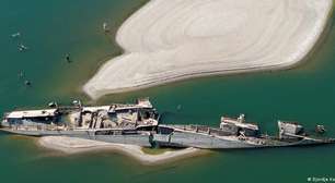 Navio naufragado na 2º Guerra aparece em seca do rio Danúbio