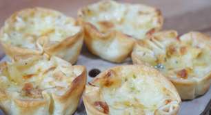 Tortinha com massa de pastel com recheio muito cremoso, um lanchinho fácil e rápido que todos adoram