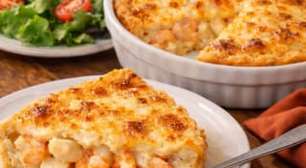 Torta de camarão e palmito: gratinada e fácil de fazer