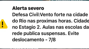 Defesa Civil dispara alerta de vento forte no Rio nas próximas horas; aulas são suspensas