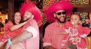 Com Mel, Mavie e Davi Lucca, Neymar e Bruna Biancardi fazem festa junina fora de época em Guarujá
