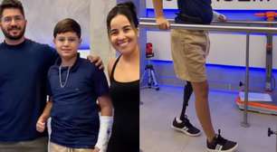 Menino de 11 anos que perdeu a perna em ataque de tubarão dá primeiros passos com nova prótese