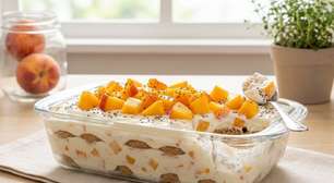 Pavê de pêssego fit: receita rápida, cremosa e sem forno