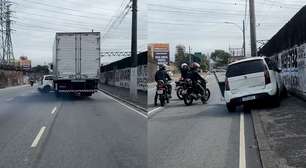 Caminhão arrasta carro após briga de trânsito no Rio de Janeiro