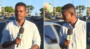 Repórter da Globo toma 'susto' com manobra de carro durante gravação; veja vídeo