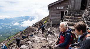 Idosa de 99 anos subia a trilha no monte Fuji com uma amiga quando sofreu uma queda, sentiu fortes dores na lombar e no quadril, precisou passar a noite em uma cabana de refúgio a mais de 3 mil metros de altitude