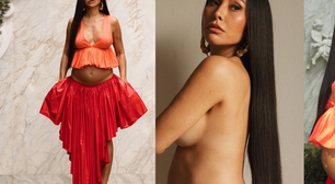 Grávida e poderosa! Sabrina Sato faz topless, exibe barrigão e surge com top laranja e saia vermelha de quase R$ 30 mil; veja fotos