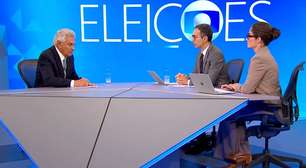 Caiado desenha em papel para explicar proposta de cortes de gastos a Tralli durante entrevista