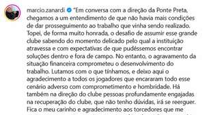 Márcio Zanardi pede demissão e deixa comando técnico da Ponte Preta