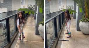 Sabrina Sato coloca filha de 7 anos para limpar a casa: 'Mamãe está grávida'