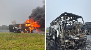 Ônibus de banda gaúcha é destruído por incêndio em estrada durante turnê no PR; Veja vídeo