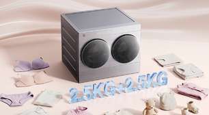 Com visual de casinha de bonecas, nova mini máquina da Xiaomi lava e seca roupas em apenas 40 minutos: aparelho conta com dois tambores independentes para peças delicadas e dosagem automática de sabão no processo