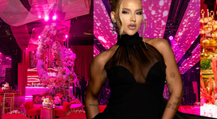 Teto de LED, camarões em torres e flores em espiral: os detalhes da festa de 5 anos da WePink em 30 fotos; Virgínia usa look all black transparente