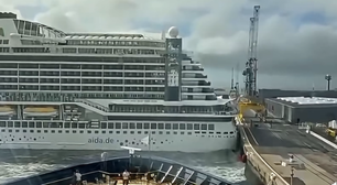 Navio de cruzeiro colide com cais na França após fortes ventos; veja vídeo