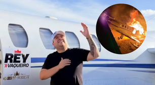 Avião com cantor Rey Vaqueiro pega fogo após acidente, Nattan fala em 'guerra espiritual' e esposa do artista lamenta: 'Um dos piores dias da minha vida'
