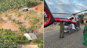 Homem de 100 anos é resgatado de helicóptero após ficar ilhado por chuvas no interior de SP