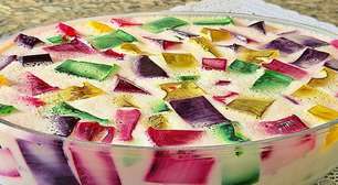 Gelatina colorida linda e deliciosa, feita de forma fácil para alegrar as crianças e os adultos também