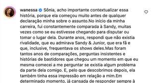 Wanessa Camargo admite que alimentou rivalidade com Sandy e explica como tudo começou