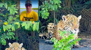 Pescador fica cara a cara com onça pintada durante expedição pelo Pantanal