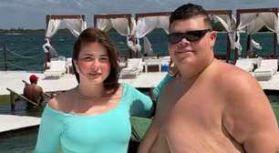 Após perder 140 kg, Gordão da XJ combina look com a noiva, Nicolle Caroline, em dia de praia