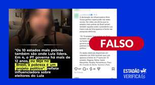 É falso que Lula lidere as pesquisas nos dez Estados mais pobres do País